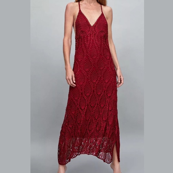 ZARA LIMITED EDITION RED CROCHET KNIT DRESS - Picture 2 of 4
